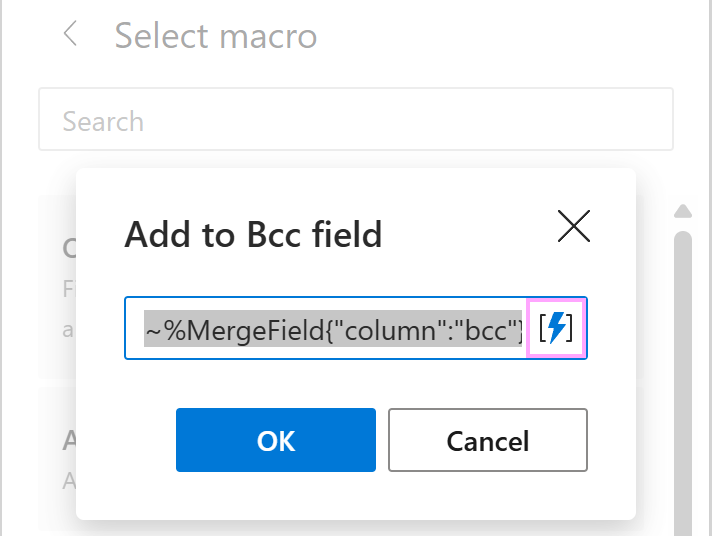 The MergeField macro nested within the Add macro