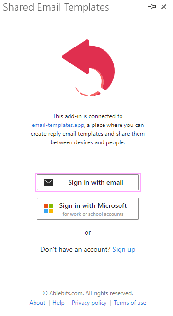 The Sign in with email button