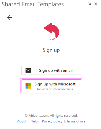 The Sign up with Microsoft button