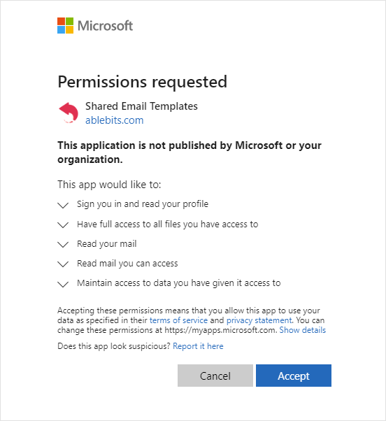 Permissions requested when you're importing a mailing list from OneDrive
