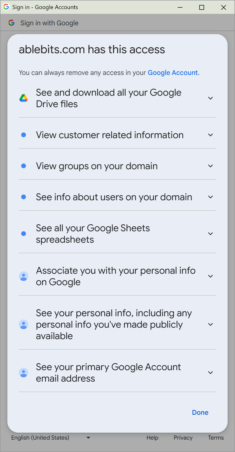 Permissions required by Shared Email Templates for Gmail.