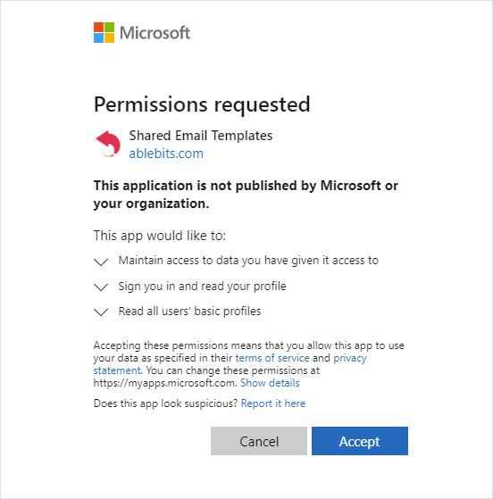 Permissions requested when you're signing up with Microsoft