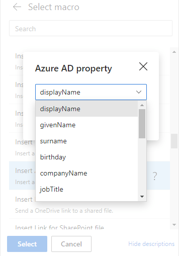 Select one of the Azure AD properties.