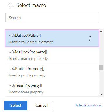 Select ~%DatasetValue macro.