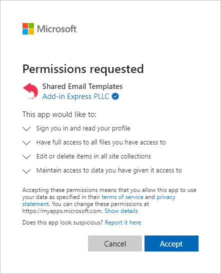 Requested permissions.