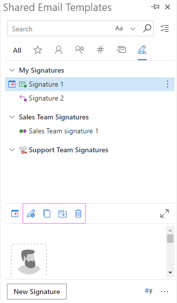 Edit, copy, move, or delete a signature.