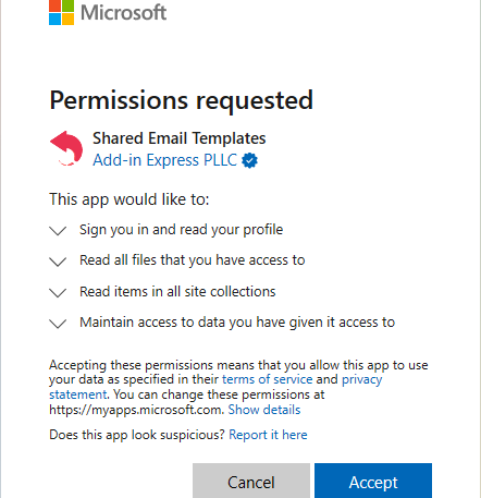 Requested permissions.