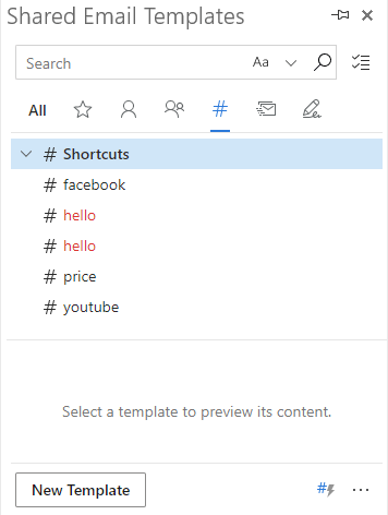 Shortcuts with the same name are marked.