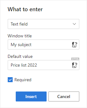 Enter Window title and Default value.
