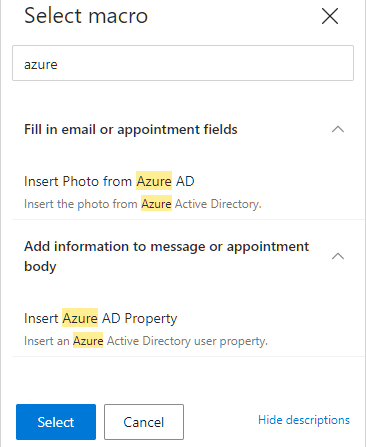 Select Insert Photo from Azure AD or Insert Azure AD Property.