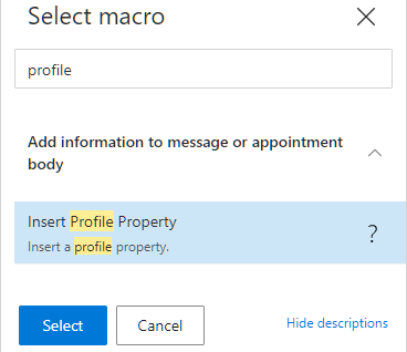 Select Insert Profile Property.