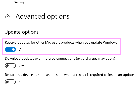 Receive updates for other Microsoft products.