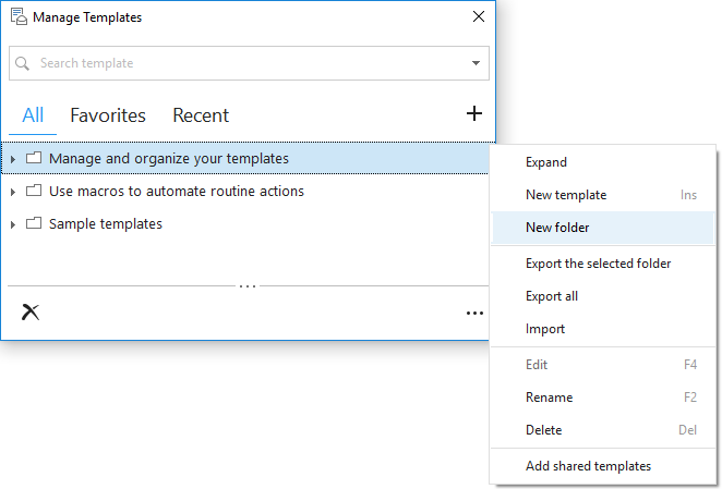 Create a new folder in the template tree.