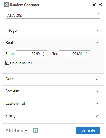 Generate real numbers.