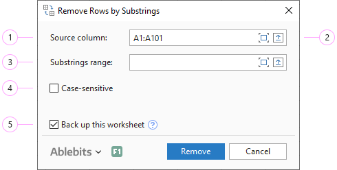 Adjust the Remove Rows by Substrings settings.