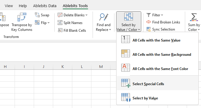 How to select special cells in Excel.