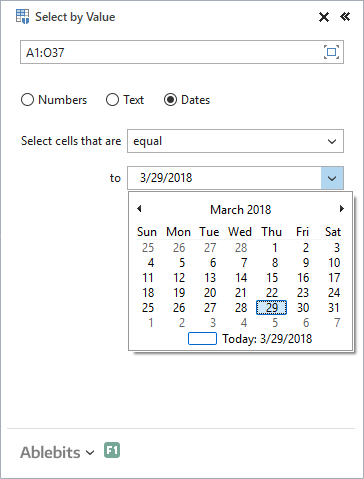 Pick dates from the drop-down calendar.