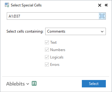 Highlight special cells in Excel.