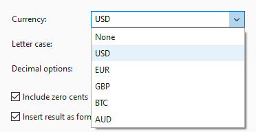 Select currency or pick None.