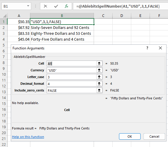 spell number in excel pesos formula