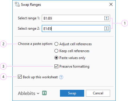 Select the range and choose a place for the result.