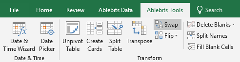 The tool can be found on the Ablebits Tools tab, Transform group.