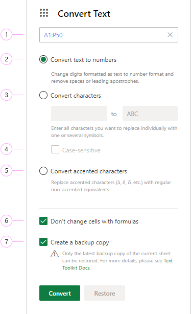 The Convert Text pane.