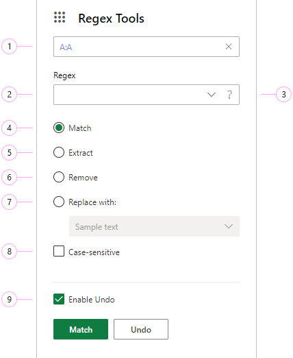 This is how the Regex Tools pane looks like.