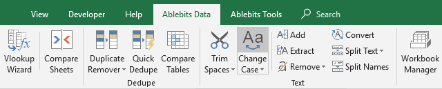 The Change Case tool on Excel's ribbon.