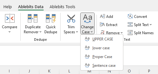 Change case directly from the Excel ribbon.