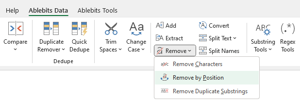 Remove by position in Excel.
