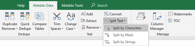 Split Excel cells by chars.