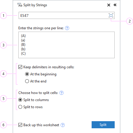 How to split by Excel string.