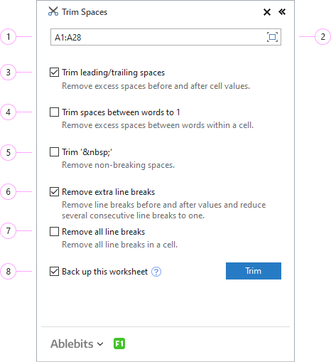 How to trim spaces in Excel.