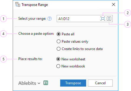 Transpose Excel range.