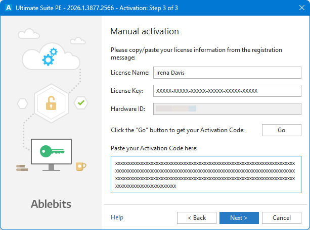 Enter your activation code.