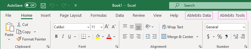 Ablebits tabs in your Excel.