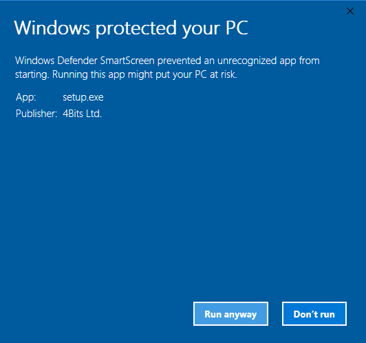 Windows protected your PC. Run anyway.