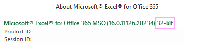 Find out the bit version of Office.