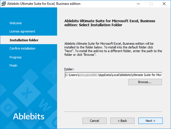 Select the installation folder and the way to install the add-in.