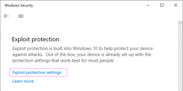 Click Exploit protection settings.