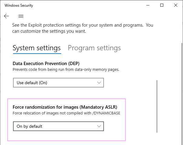 Force randomization for images (Mandatory ASLR).