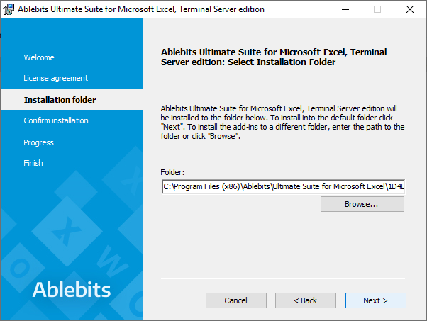 Select the installation folder.