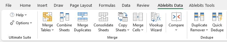Ablebits Data tab in Excel