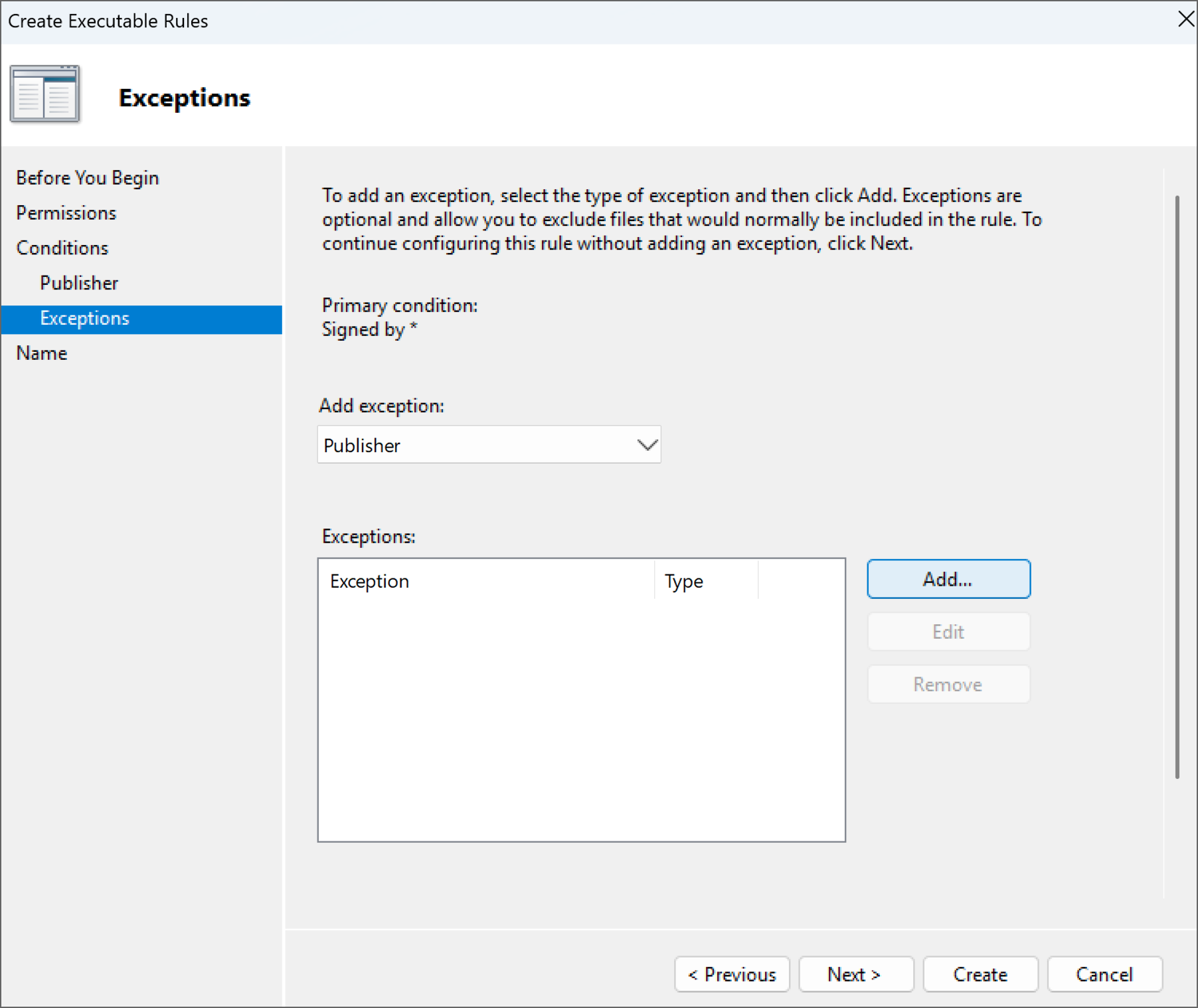 Add an exception: Step 1. Add an exception: Step 1.