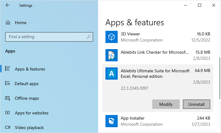 Uninstall Ultimate Suite in Windows 10.