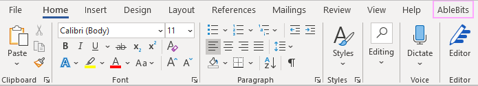 The AbleBits tab in a Word document