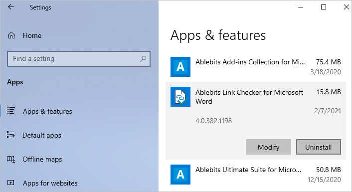Uninstalling Link Checker in Windows 10