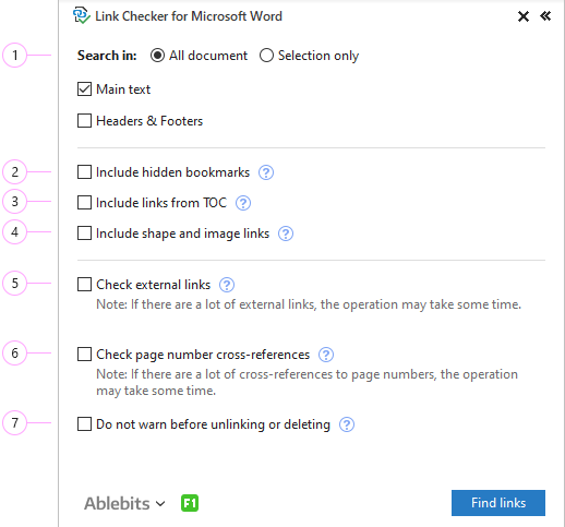 The Link Checker pane The Link Checker pane