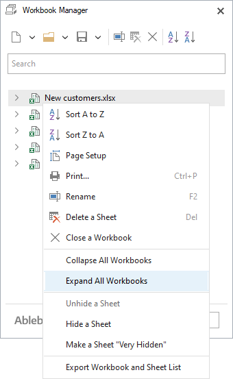 Collapse or expand all workbooks using the context menu.